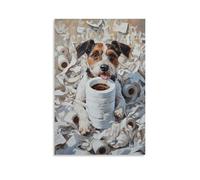 NPEJLCIGH Peinture à l'huile d'un chien emmêlé dans des rouleaux de papier toilette en sirotant un café comme rien ne se passe. Décoration murale moderne à suspendre - Impression murale artistique 60