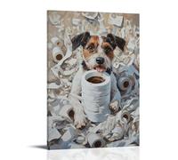 NPEJLCIGH Peinture à l'huile d'un chien emmêlé dans des rouleaux de papier toilette en sirotant un café comme rien ne se passe. Décoration murale moderne à suspendre - Impression murale artistique 60