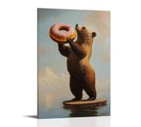 NPEJLCIGH Peinture à l'huile d'un ours qui dort un donut géant dans un café debout sur une jambe, acte d'équilibre. Décoration murale moderne à suspendre - Impression murale artistique 30 x 45 cm