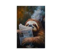 NPEJLCIGH Peinture à l'huile d'un paresseux endormi avec un journal non lu drapé sur son visage, vapeur qui monte du café à proximité. Décoration murale moderne à suspendre - Impression murale