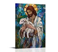 NPEJLCIGH Peinture murale chrétienne - Le bon berger - Jésus portant un agneau en vitrail - Décoration murale moderne à suspendre - 20 x 30 cm