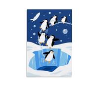 NPEJLCIGH Poster animalier, pingouins alignés pour sauter dans un trou de glace, faisant glisser des chaînes à bulles derrière eux Décoration murale moderne à suspendre - 40 x 60 cm
