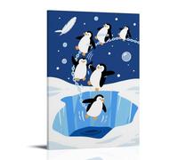 NPEJLCIGH Poster animalier, pingouins alignés pour sauter dans un trou de glace, faisant glisser des chaînes à bulles derrière eux - Décoration murale artistique moderne à suspendre - 50 x 75 cm