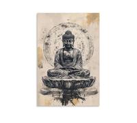 NPEJLCIGH Poster de Bouddha à l'encre noire pour chambre spirituelle et relaxante - Décoration murale artistique à suspendre - 30 x 45 cm