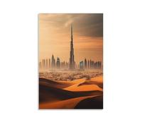 NPEJLCIGH Poster de ville Dubaï - Where Futuristic Skylines Meet Desert Sands - Décoration murale artistique moderne à suspendre - 60 x 90 cm