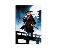 NPEJLCIGH Shiba Inu anthropomorphe en vêtements de samouraï, tenant une longue épée sur le pont, vent soufflant l'écharpe Décoration murale moderne à suspendre - Impression murale artistique 40 x 60