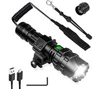 NPKRRSK Lampe torche tactique 3000 lumens avec rail Picatinny et interrupteur de pression, 5 modes, super lumineux, rechargeable par USB, lampe torche étanche pour randonnée en plein air