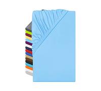 npluseins 1519.2192 Drap-housse en microfibre, respirant et hypoallergénique, microfibre, 100 % polyester, bleu clair, env. 120 x 200 cm