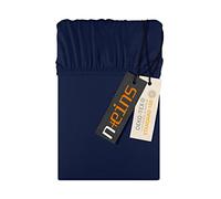 Npluseins Drap Housse 140x200 à 160x200 en Jersey 100% Coton - Linge de lit Doux, Respirant et résistant - certifié Oeko-TEX - Disponible en 22 Couleurs et 6 Tailles, Bleu Marine