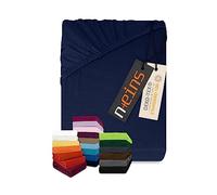 npluseins Drap-housse classique en jersey - Plusieurs couleurs et tailles - 100 % coton - 159.192 cm - 80-90 x 190 cm - Bleu marine