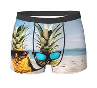 NPOREJKNGF Beach Two Ananas Sea Print Men Printed Boxer Slip Confortable Multi Face Design Stretch Sous-vêtements Pour Toute La Journée, Noir , XXL