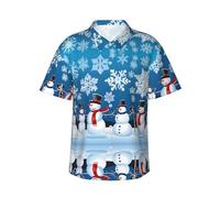 NPOREJKNGF Chemise hawaïenne d'hiver bonhomme de neige - Impression sur un seul côté, tissu polyester ultra doux, manches courtes boutonnée pour hommes et adolescents, Noir , XL