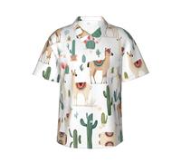 NPOREJKNGF Chemise hawaïenne en alpaga lama - Impression intégrale sur un seul côté, tissu polyester ultra doux, manches courtes boutonnée pour hommes et adolescents, Noir , XL