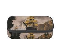 NPOREJKNGF Cool Pirate Ship Trousse à crayons avec motif imprimé intégral - Tissu Oxford durable multi-usages pour l'école, le bureau et les voyages, Noir , Taille unique, Organiseur de sac