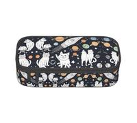 NPOREJKNGF Fun Cat Astronaute Trousse à crayons avec motif imprimé complet - Tissu Oxford durable multifonction pour l'école, le bureau et les voyages, Noir , Taille unique, Organiseur de sac
