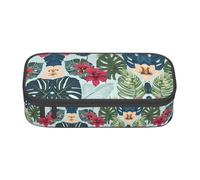 NPOREJKNGF Hojas Tropicales Y Flores Trousse à crayons avec motif imprimé intégral - Tissu Oxford durable multi-usages pour l'école, le bureau et les voyages, Noir , Taille unique, Organiseur de sac