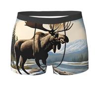 NPOREJKNGF Moose Cute Deer Print Men Printed Boxer Slip Confortable Multi Face Design Stretch Sous-vêtements Pour Toute La Journée, Noir , XXL