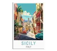 NPRZM Metal tin Sign Paysage de Sicile Italie Vintage Retro Art Wall Decor Mural Hanging Iron Painting Plaque Funny for Home Wall Art Decor 30x40cm