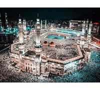 NPRZM Mosquée sacrée de la Mecque Nuit DIY Peinture diamant ronde 5D Mosaïque Ensemble pour broderie Broderie complète Terre Sainte Mecque 40x50CM