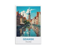 NPRZM Plaque décorative en étain Gdansk, Pologne, décoration murale pour la maison, le salon, la chambre à coucher, les cafés, les bars, cadeaux, 15 x 30 cm