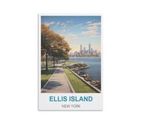 NPRZM Plaque en métal Ellis Island New York, humoristique, voyage, bar, café, maison, chambre, art, décoration murale, cadeau, extérieur, intérieur, 20 x 30 cm