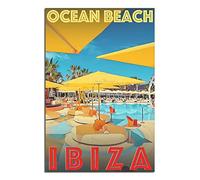 NPRZM Plaque en métal Ibiza Ocean Beach, plaque en métal, voyage, art vintage, décoration murale, maison, cuisine, bar, terrasse, grotte, décoration amusante, 20 x 30 cm