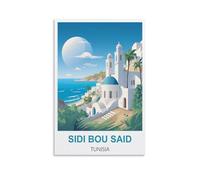 NPRZM Plaque en métal rétro en aluminium Sidi Bou Said Tunisie, vintage, bar, club, cave, maison, cuisine, décoration murale, rustique, humoristique, 15 x 30 cm