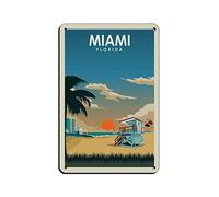 NPRZM Plaque en métal vintage Miami Floride Voyage Plaques en étain Vintage Drôle Maison Cuisine Bar Club Cave Rustique Mur Art Décor 15x30cm