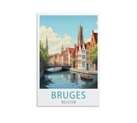NPRZM Plaque métal Vintage Affiches de Bruges, Belgique Vintage pour Chambre à Coucher Salle Panneau Decoratif Exterieur Metal 20x30cm