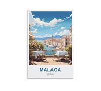 NPRZM Plaque métallique Malaga Espagne, peinture, café, opéra, décoration murale, 20 x 30 cm