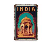 NPRZM Plaques métalliques amusantes en étain, voyage en Inde, décoration murale en métal, affiche pour maison, bar, café, garage, salle de bain, 20 x 30 cm