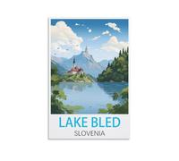 NPRZM Tin Sign Métal Affiches de voyage du lac de Bled en Slovénie Vintage Panneau Métal Étain Signe Tin Signs Plaque Métallique Décorative Wall Decor pour Maison 15x30cm