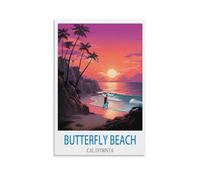 NPRZM Tin Signs Métal Affiches de surf de Butterfly Beach en Californie Retro Plaques Peintures pour Maison Cuisine Salle de Bains Chambre Café Café Bar Pub Décorations 20x30cm