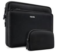 NPUOLS Kit Complet Housse 14 Pouces avec Poche Avant à Fermeture en L | Pour MacBook Air 15, 14" Notebook HP Dell Lenovo Thinkpad Ideapad Chromebook Asus Surface ASUS HP，Noir