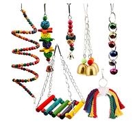 NPXUAMTJ Lot de 7 jouets pour oiseaux, balançoires, jouets à mâcher, échelle, hamac, cloches de perchoir, corde en coton pour perruche Mynah Lovebird