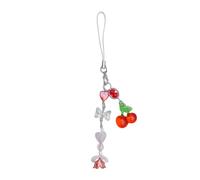 NPXUAMTJ Sangle de téléphone pratique et robuste en résine avec cœurs et cerises - Accessoire de mode pour filles et femmes - Pendentif pour appareil photo