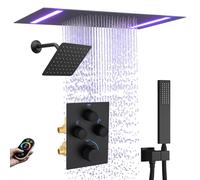 NPYSVSSS Ensemble de robinet à double pommeau de douche à effet pluie avec support de plafond de 35,6 x 50,8 cm - Tête LED avec tête murale de 15,2 cm et système de douche à main - Peut fonctionner