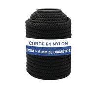 NQ Corde en Nylon 30M x 6MM de Diamètre, 100FT Cordeau en Nylon pour Extérieur, Camping et Randonnée, Corde Robuste pour DIY, Étendoir Et Suspension(Noir)