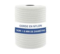 NQ Corde en Nylon 30M x 6MM de Diamètre, 100FT Cordeau en Nylon pour Extérieur, Camping et Randonnée, Corde Robuste pour DIY, Étendoir Et Suspension(Blanc)