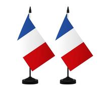 NQ Ensemble de Drapeau Français de Table, Drapeau Français 21 x 14 CM, Hampe et Socle, Pour la Maison, le Bureau et les Espaces Commerciaux (2 Pièces)