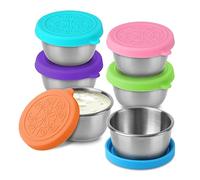 NQEUEPN 6pcs Récipients à Vinaigrette, 40ml Portables Récipient Sauce Salade a Emporter avec Couvercles, Acier Inoxydable Tasses à Sauce pour Plats à Emporter, Pique-Niques, Voyages