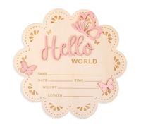 NQEUEPN Carte Mensuelle Bebe Bois, 15,5cm Panneau Hello World en Bois Cartes Étapes Bébé Plaques de Nom de Naissance pour Nouveau-Nés Accessoires Photo pour Fête Prénatale Crèche (Rose)