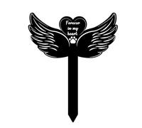 NQEUEPN Marqueur Funéraire pour Chien, Ailes d'ange Noires Piquet Commémoratif Animal Domestique avec Mots Souvenir et Empreintes Pattes Chien Décorations Plaque Funéraire pour Extérieur, Jardin