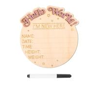 NQEUEPN Panneau d'Annonce Bebe, I'm New Here Panneau d'Annonce Bébé en Bois Anneau d'Annonce Naissance en Bois Panneau Nouveau-Né Hello World Décoration d'Acte Naissance de Bébé Bienvenu(Mot)