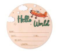 NQEUEPN Panneau d'Annonce de Naissance, 15 cm Panneau en Bois « Bonjour le Monde » Plaque Bienvenue pour Nouveau-Né Plaque avec le Prénom Bébé Accessoire Photo pour la Maternité