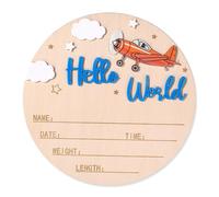 NQEUEPN Panneau d'Annonce de Naissance, 15 cm Panneau en Bois « Bonjour le Monde » Plaque Bienvenue pour Nouveau-Né Plaque avec le Prénom Bébé Accessoire Photo pour la Maternité (Bleu Foncé)