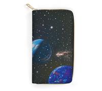 NQHJT Portefeuille en cuir pour femme Motif planètes, étoiles et galaxie - Portefeuille long et ultra fin avec poche zippée pour le travail et le shopping - 19,7 x 10,5 cm, Style :, 19.7x10.5cm