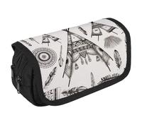 NQHJT Trousse à crayons avec bandeau et tipi - Grande capacité - Double fermeture éclair - 2 compartiments - Portable - Multifonctionnel - Organiseur de bureau, Style :, 8.7 x 3.1 x 4.3 inch