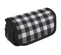 NQHJT Trousse à crayons noire et blanche à carreaux de grande capacité, double fermeture éclair, sac de rangement 2 compartiments, sac multifonction portable, organisateur de bureau, marqueur, Style