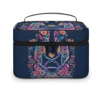 NQLYRE Grande trousse de maquillage pour femme portable avec deux silhouettes de crânes imprimées, sac de voyage, sac de rangement avec poignée, style, 25 x 18 x 15 cm, trousse à cosmétiques, Style :,